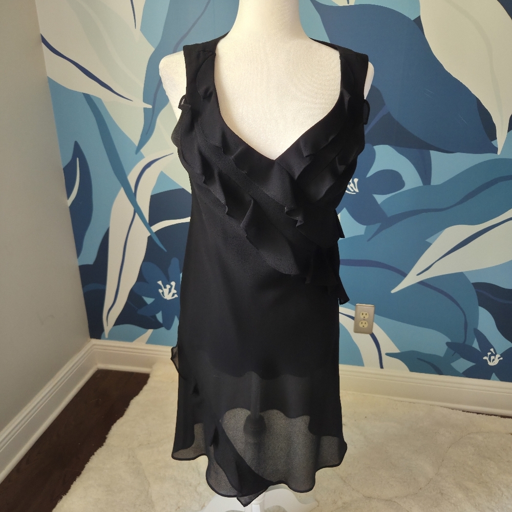 Robbie Bee Black Asymmetrical Ruffled Slip Dress